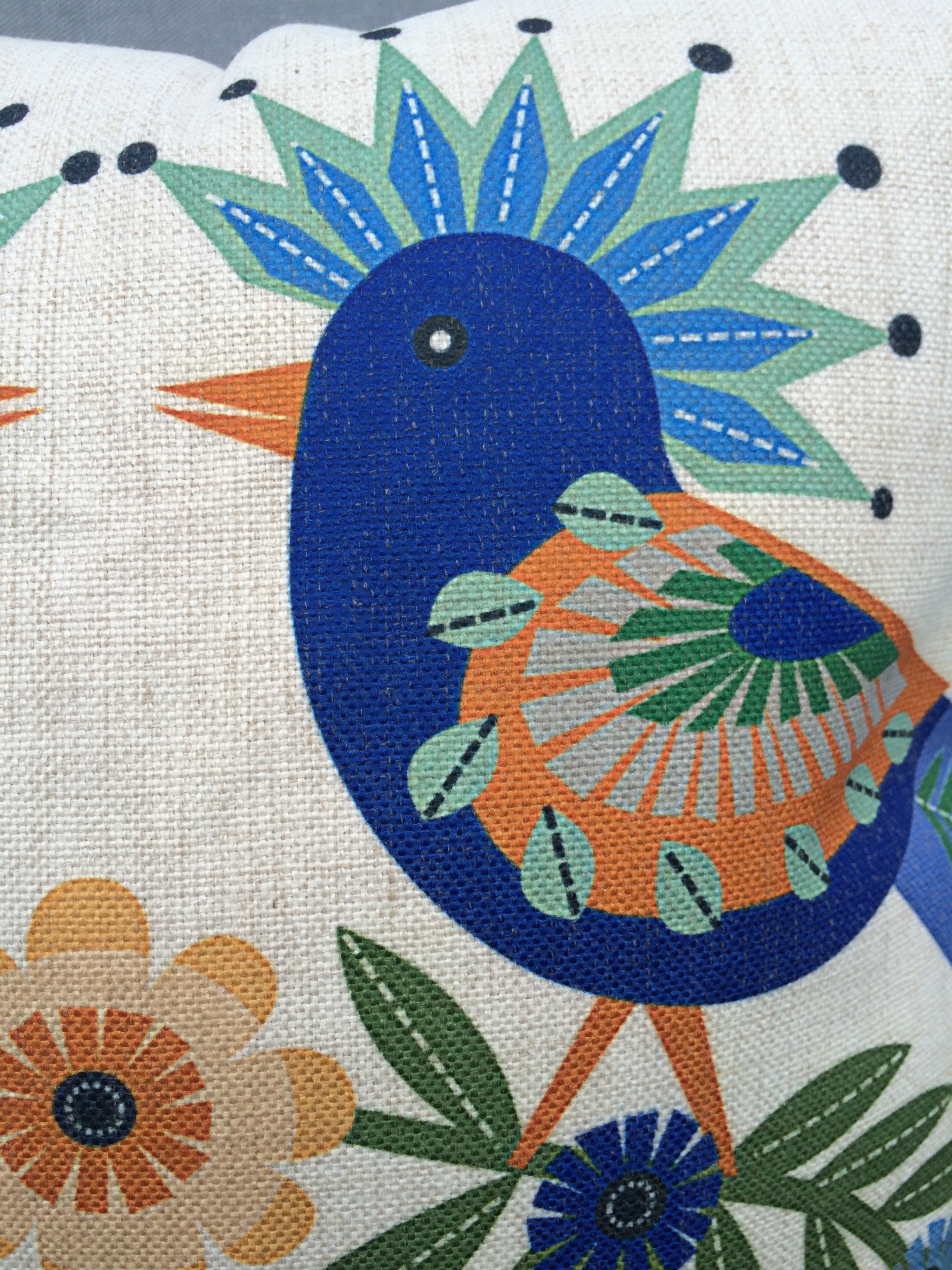 agatha retro bird cushion cover detail