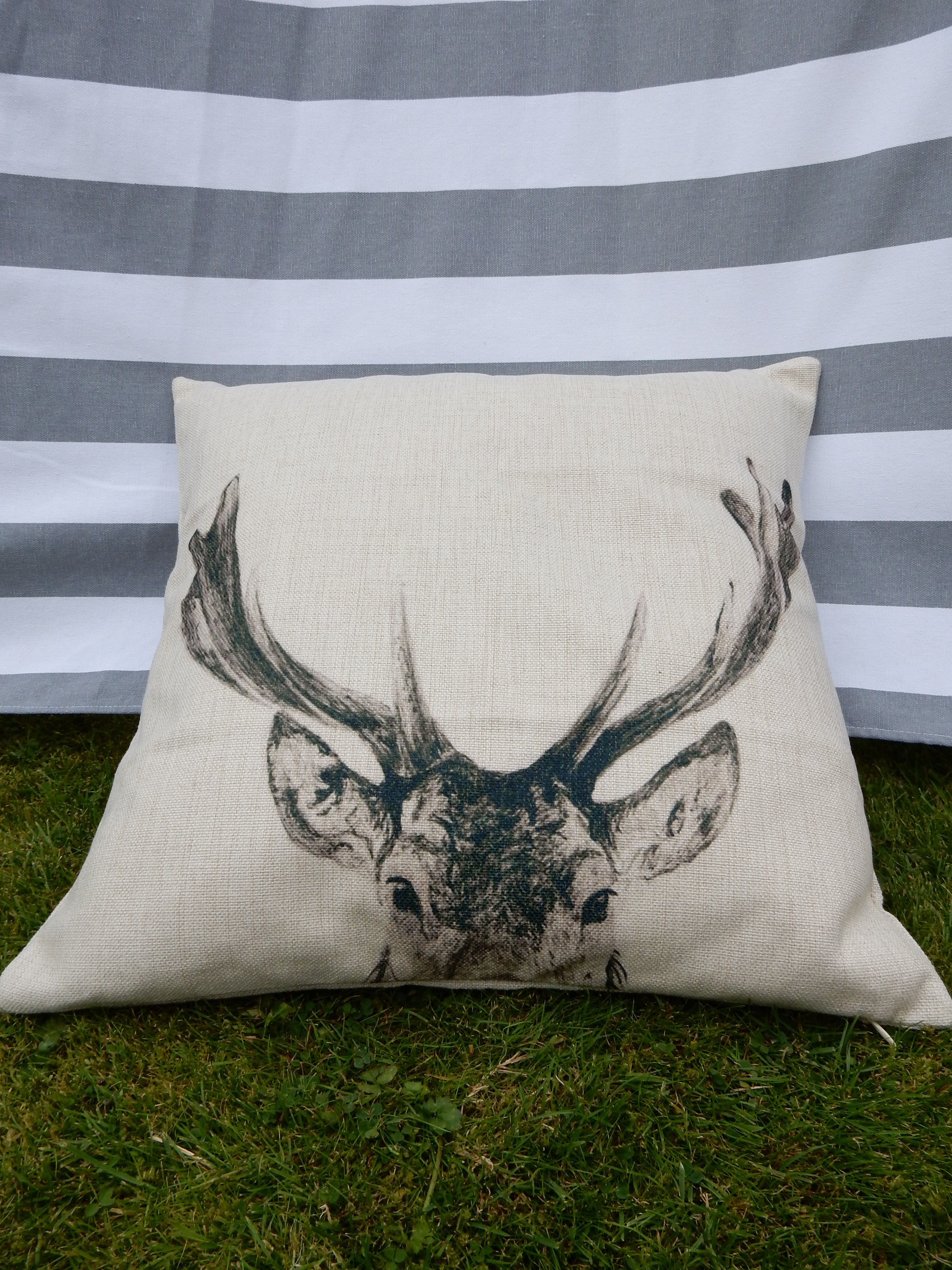 Handmade  grey+white stag cushion cover 