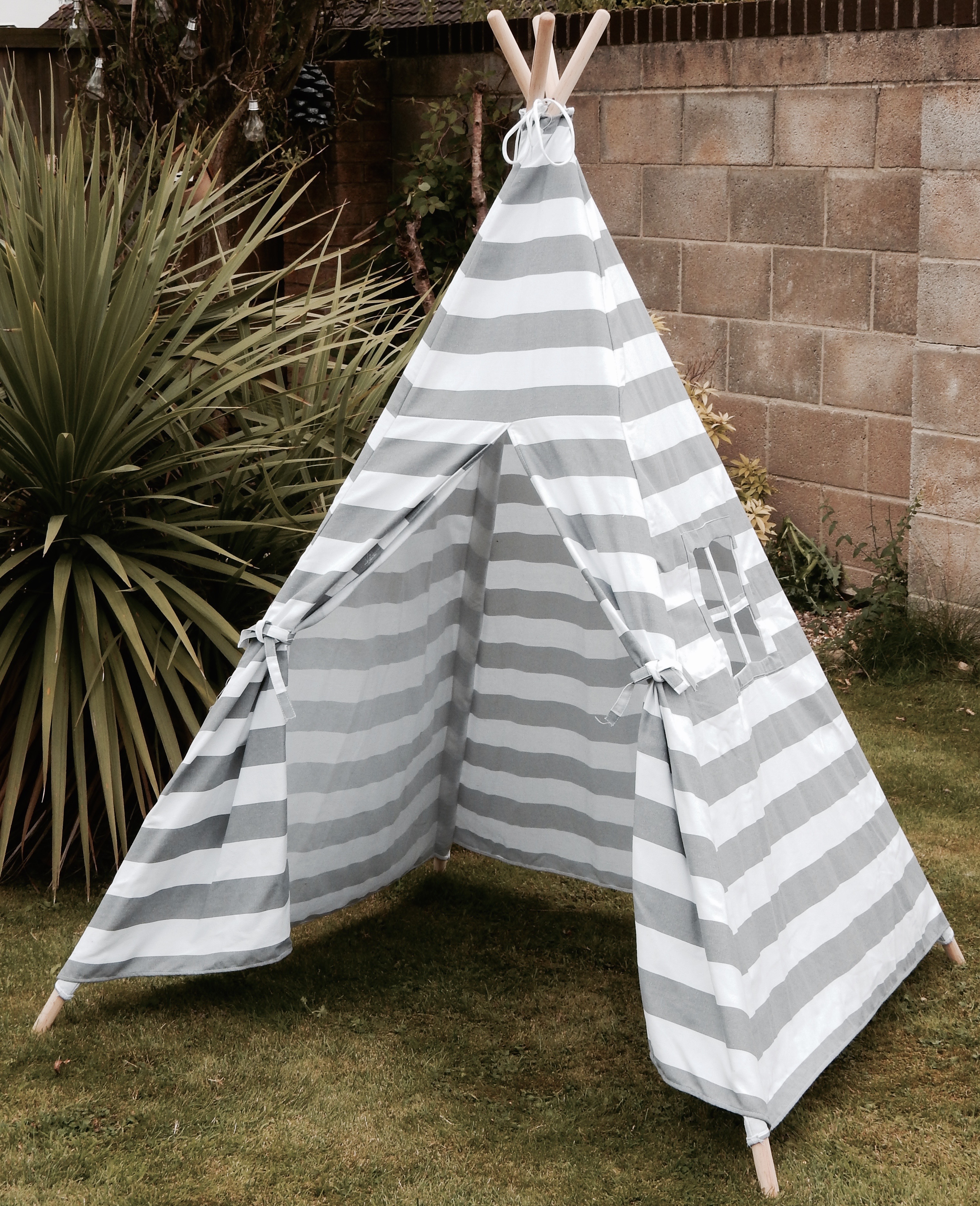 grey and white teepee front